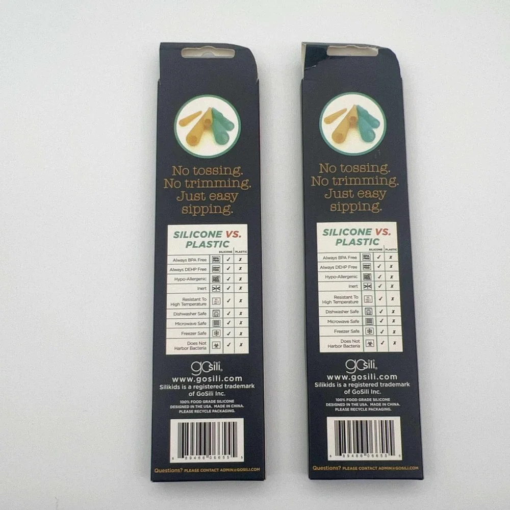SiliKids Reusable Silicone‎ Straws 6 Pack BPA Free Dishwasher Safe 2-Pack NWT